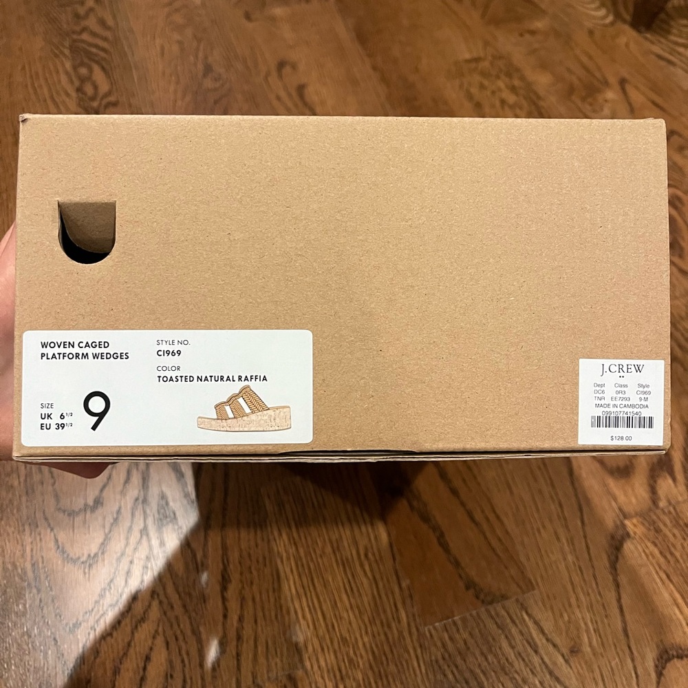 J. Crew Caged Platform Wedges Raffia Sandal Size 9 NWT - Picture 8 of 9